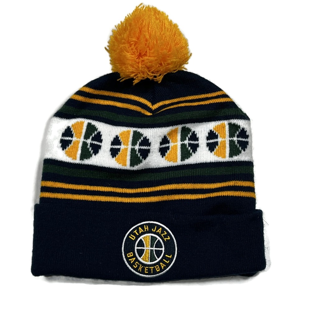Utah Jazz Beanie Hat Pom Yellow Blue Cuffed NBA Basketball Winter